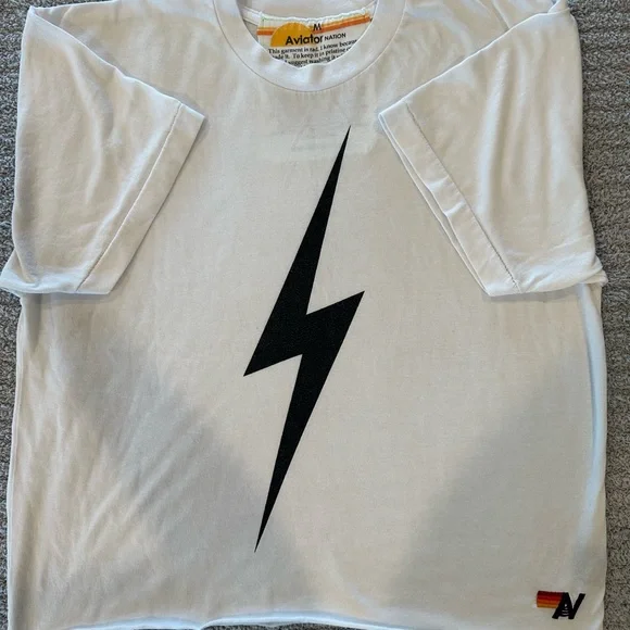 Aviator Nation cropped White Tee with Black Lightning Bolt - Picture 3 of 4